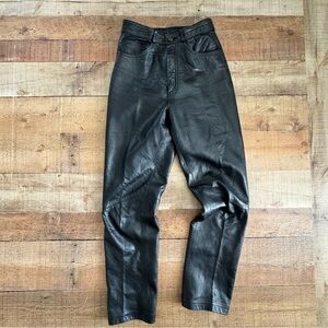 Black Leather High Waist Jeans Womens size 6 Vintage Scully